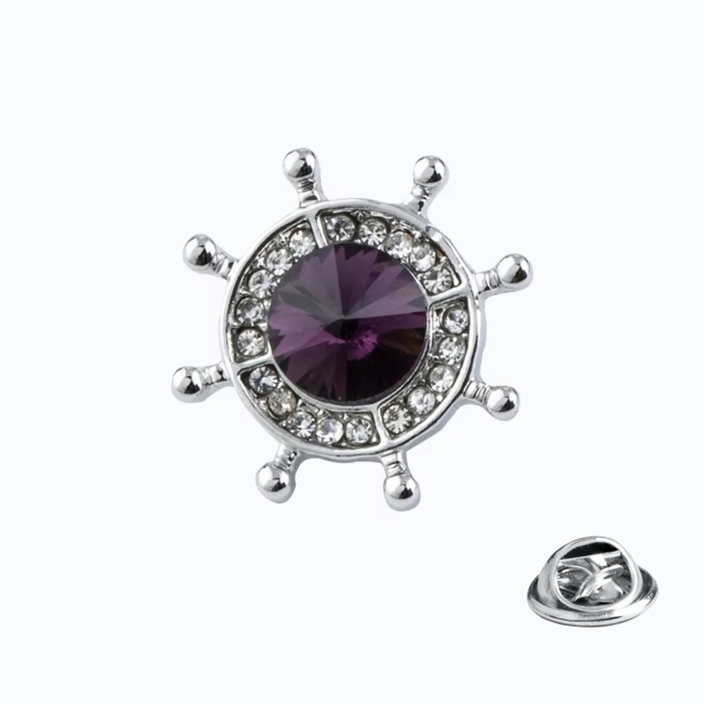 Crystal Ship Wheel Lapel Pin - Men's Accessory - Picture 4 of 7